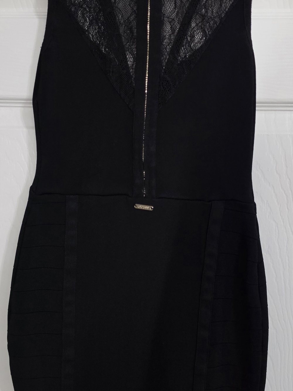 Guess Black Lace-Trim Zip-Front Slip Dress